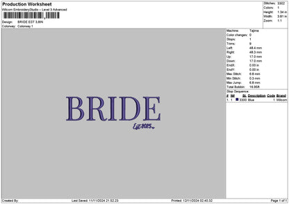 Bride Names 1211 Embroidery 9 Files