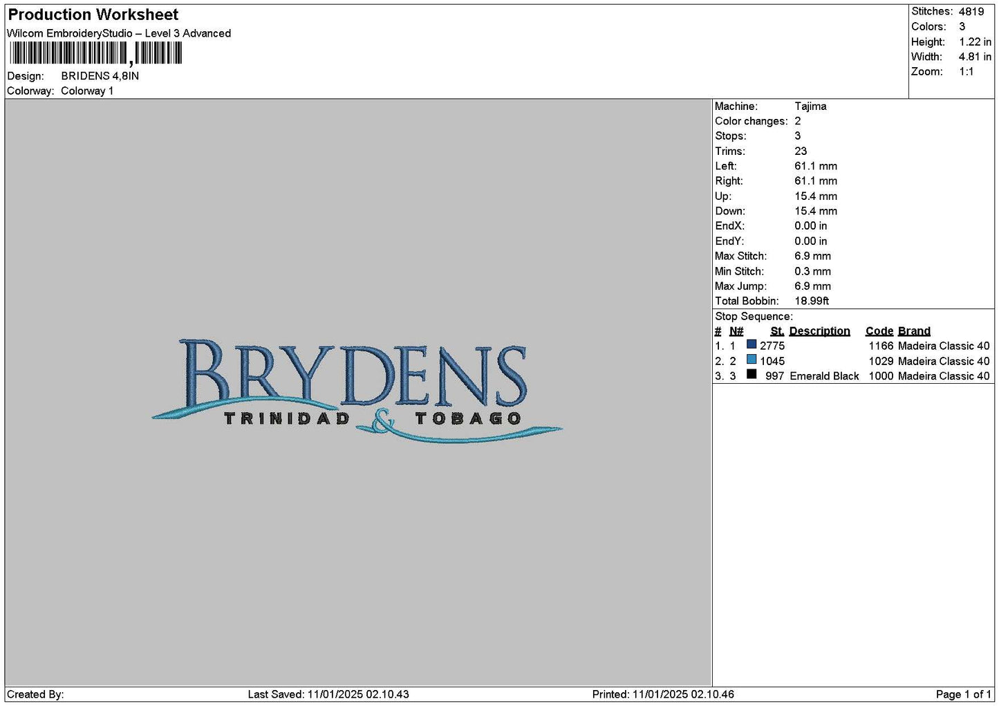 Brydenstext Embroidery File 6 sizes