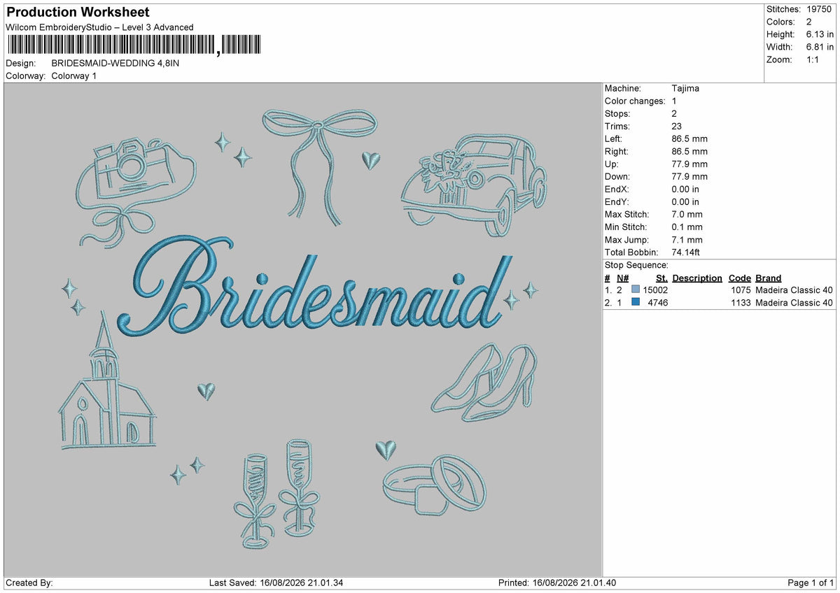 Bridesmaid Text 1608 Embroidery Machine Design File 6 sizes