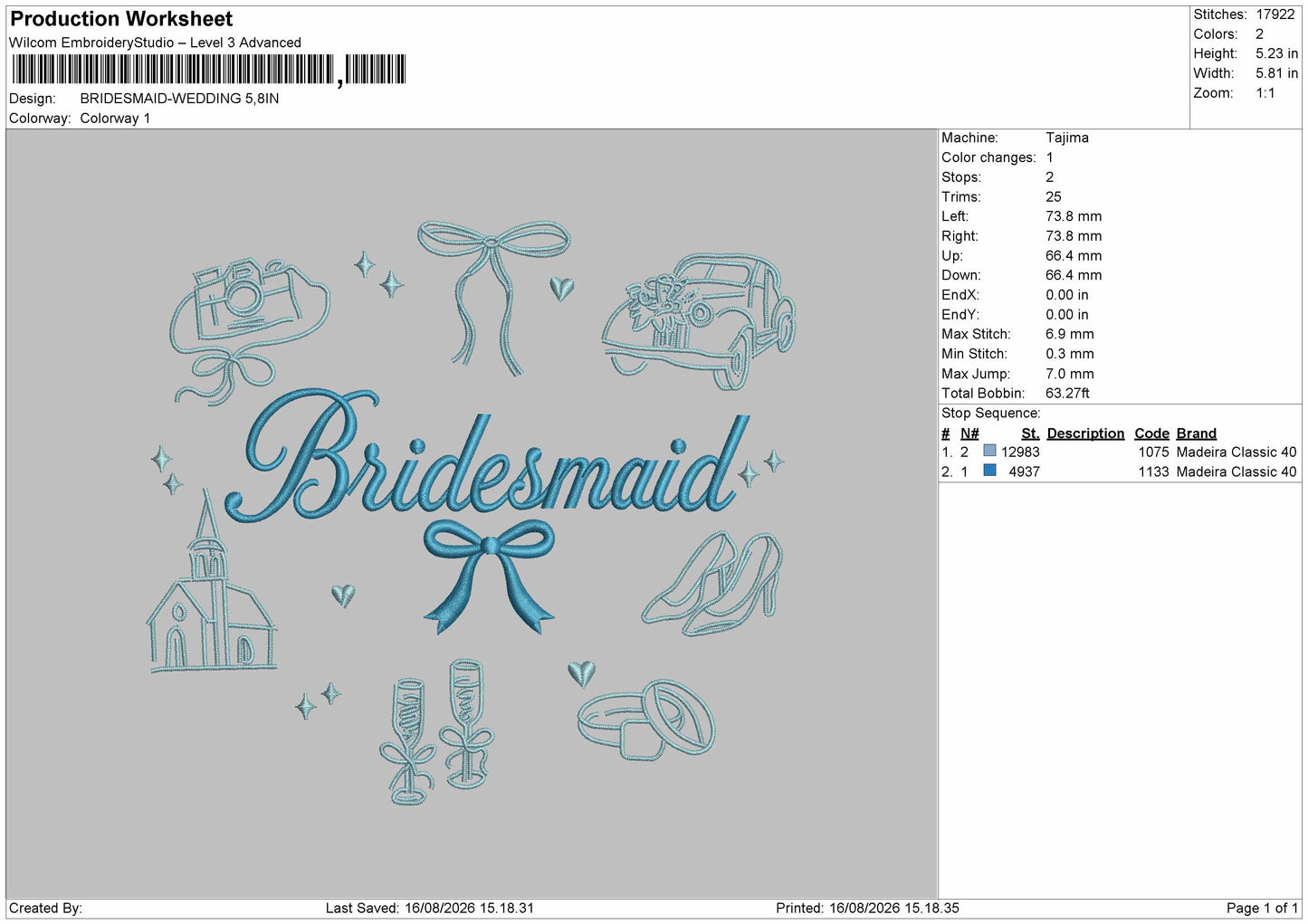Bridesmaid Text 1608 Embroidery Machine Design File 6 sizes