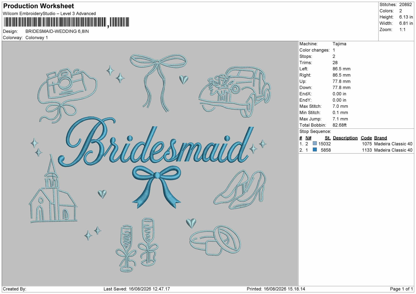 Bridesmaid Text 1608 Embroidery Machine Design File 6 sizes