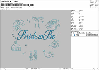 Bride To Be Text 1608 Embroidery Machine Design File 6 sizes