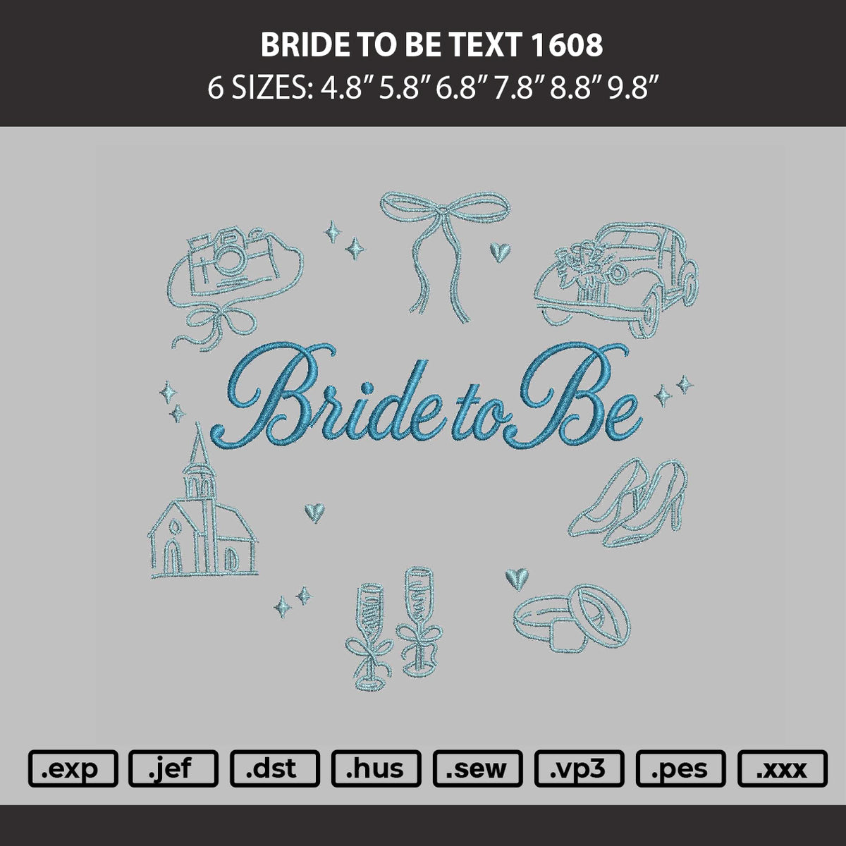 Bride To Be Text 1608 Embroidery Machine Design File 6 sizes