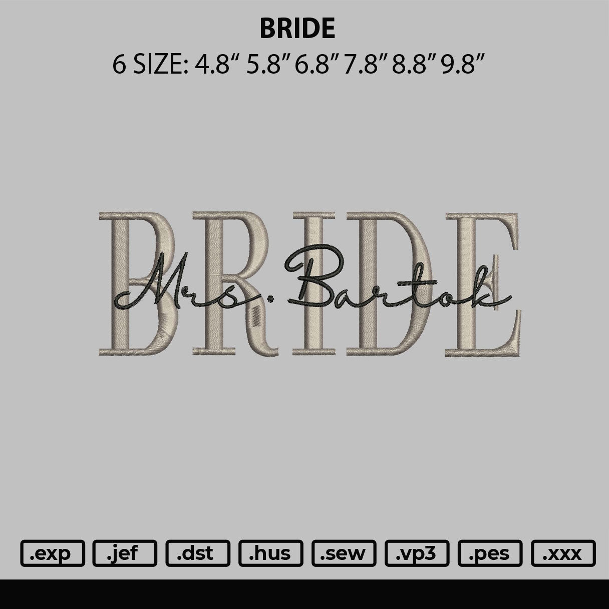 Bride Embroidery Machine Design File 6 sizes