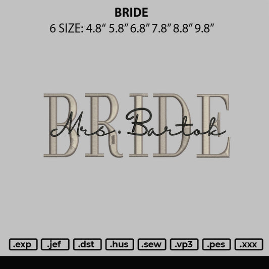 Bride Embroidery Machine Design File 6 sizes