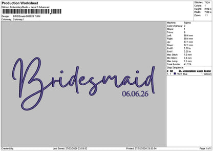 Bridetext 2702 Embroidery File 6 sizes