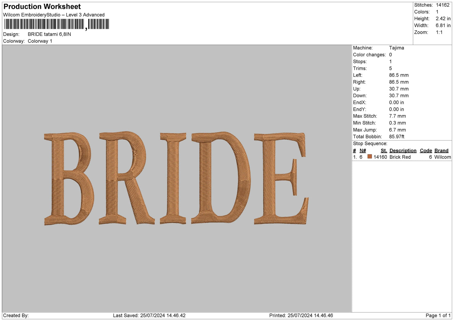 Bride Tatami Embroidery File 6 sizes