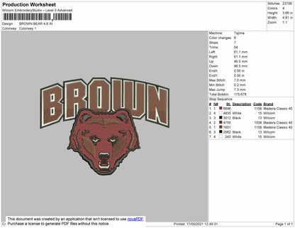Brown Bear Embroidery Design File