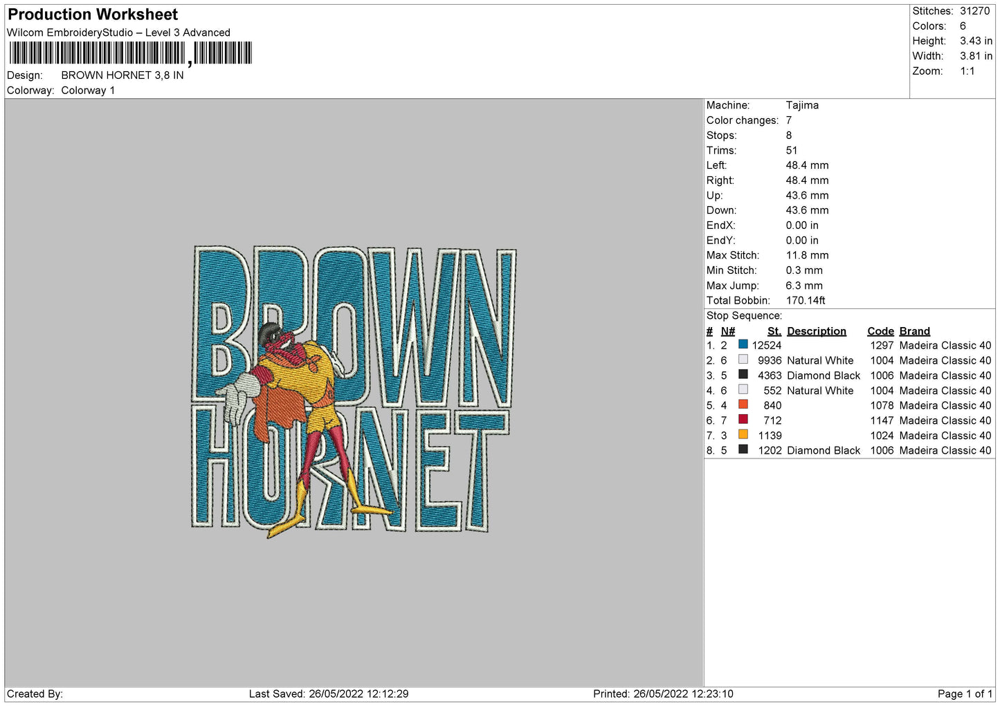 Brown Hornet Embroidery Machine Design File 4 size