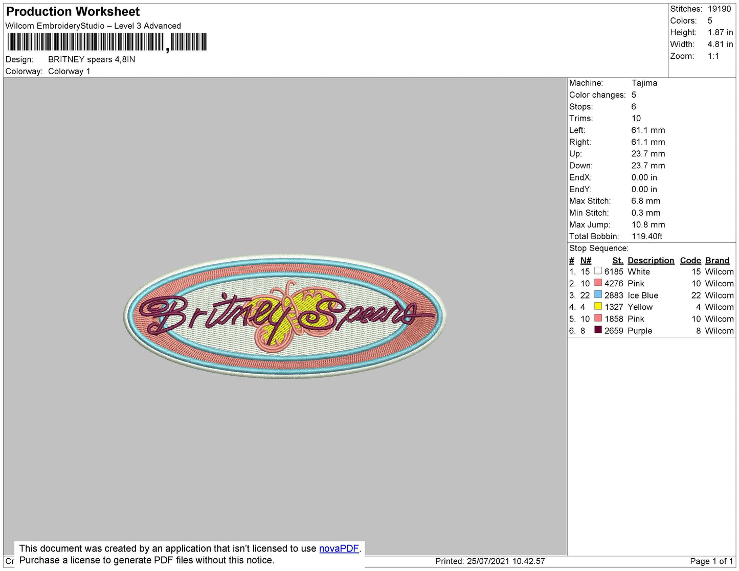 Britney Spears Embroidery File 4 size