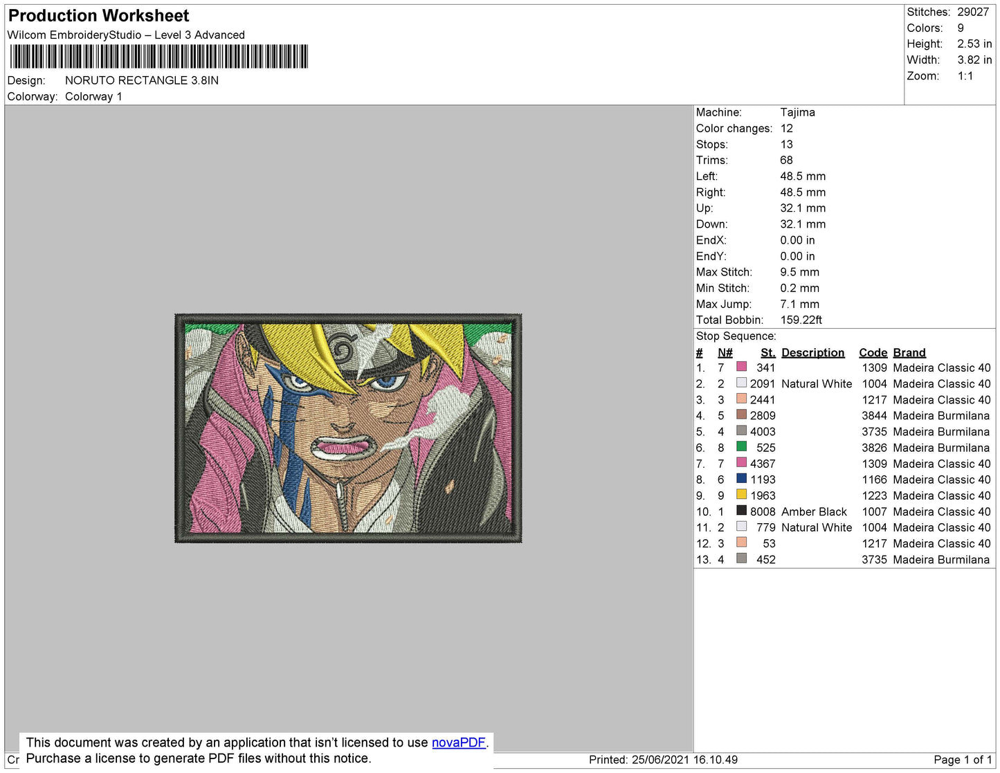 Boruto Rectangle Embroidery File 4 size