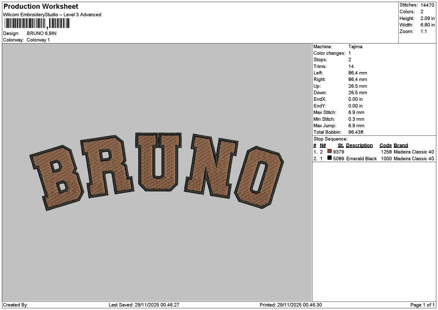 Brunotext Embroidery File 6 sizes