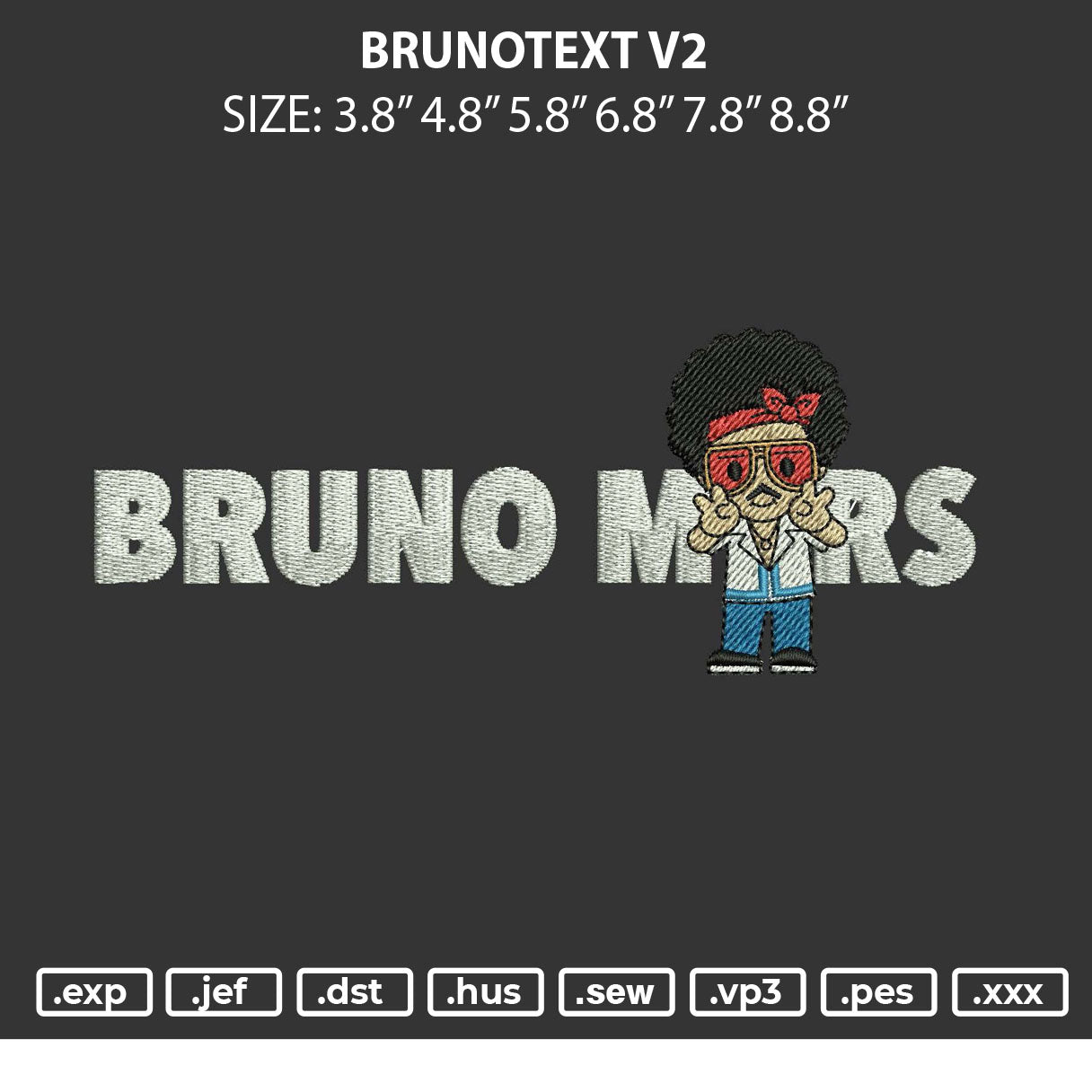 Brunotext V2 Embroidery Machine Design File 6 sizes