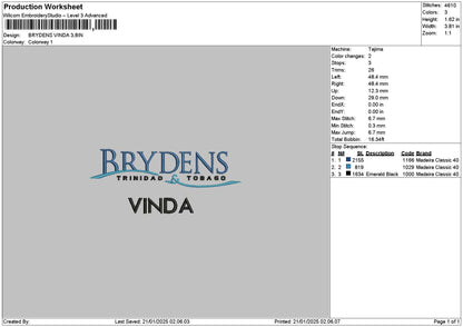 Vindatext Embroidery File 6 sizes