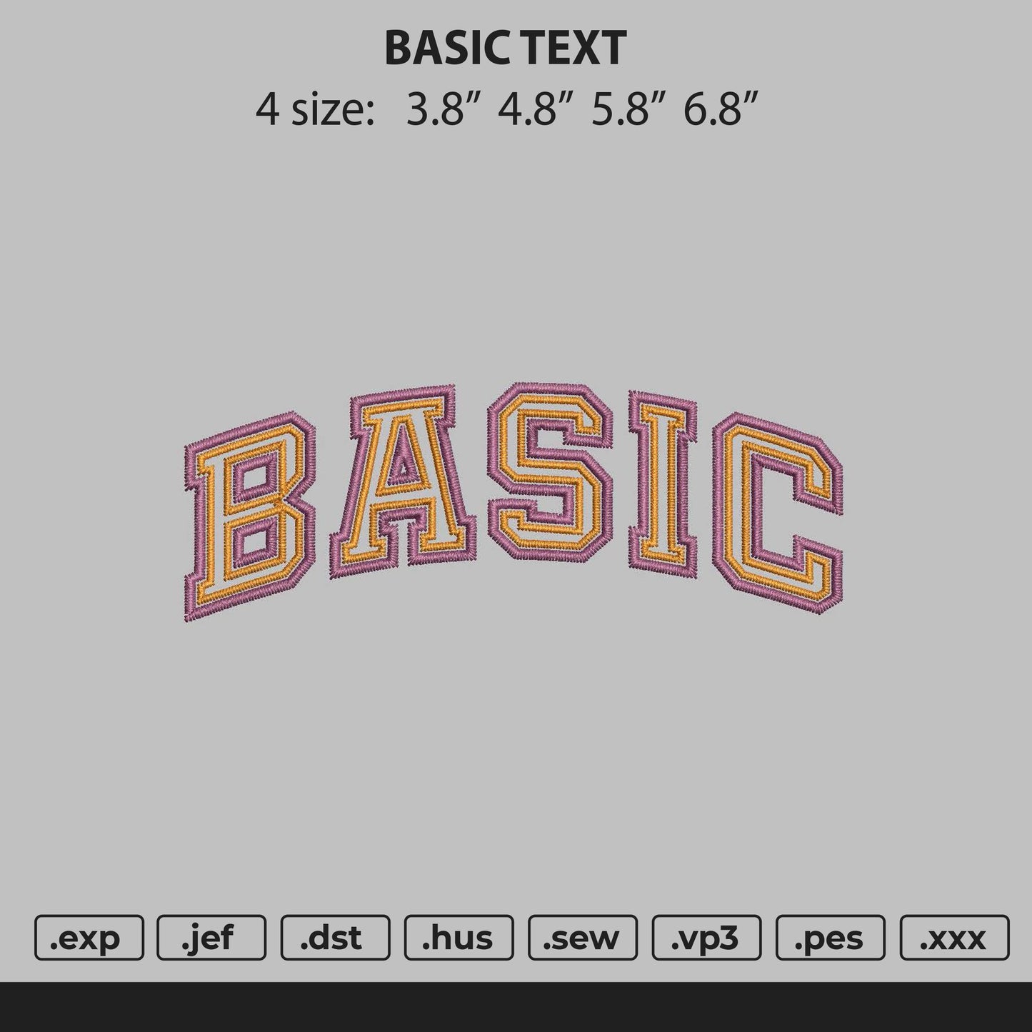 Basic Text Embroidery File 4 size