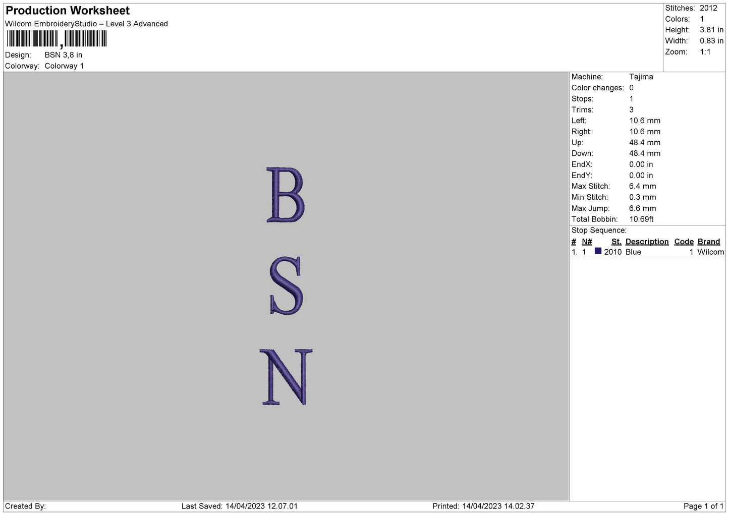 Bsn Embroidery File 6 sizes
