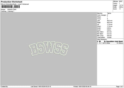 Bswsstext Embroidery File 6 sizes