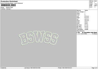 Bswsstext Embroidery File 6 sizes
