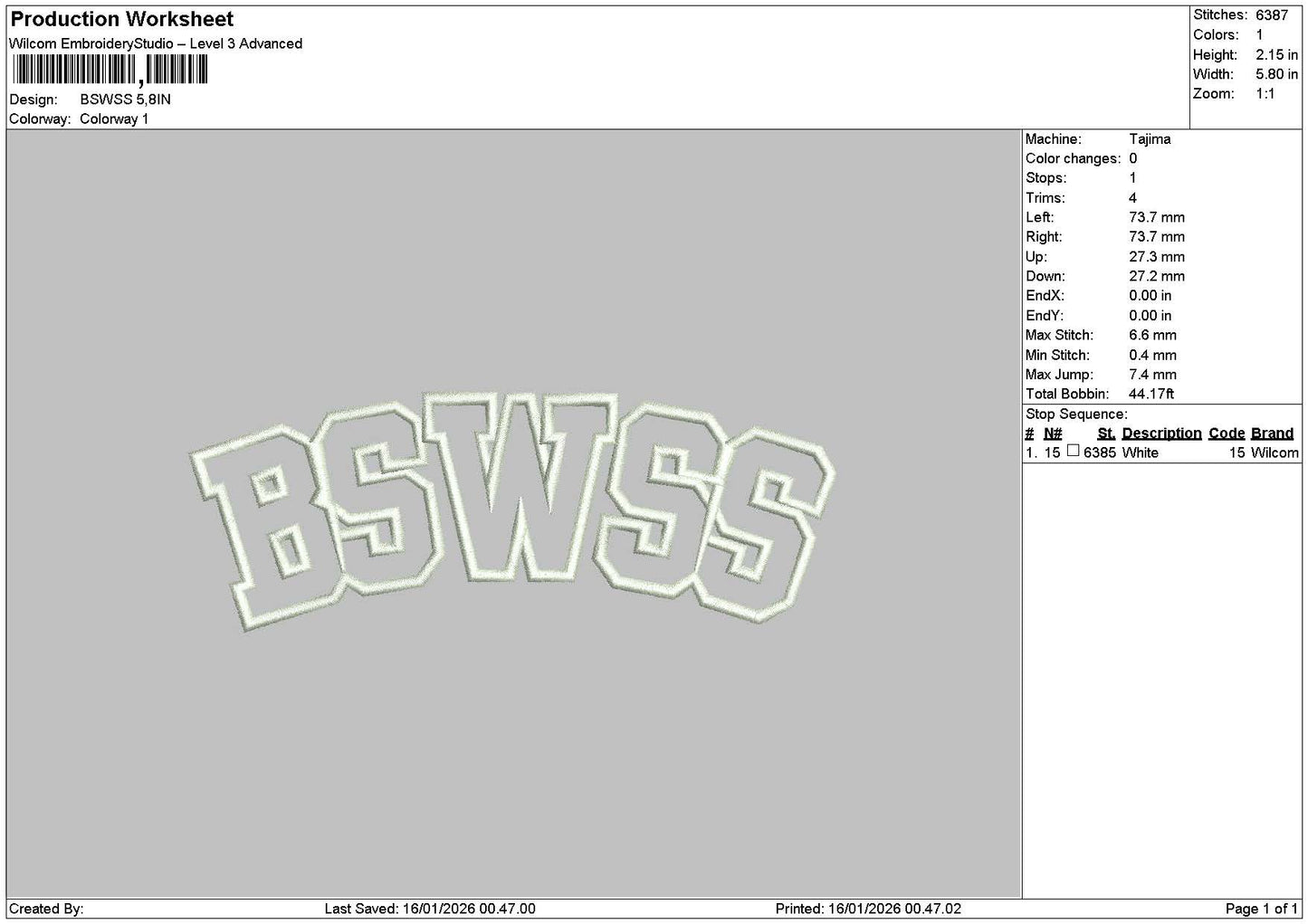 Bswsstext Embroidery File 6 sizes