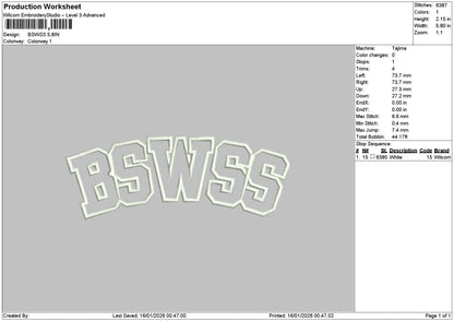 Bswsstext Embroidery File 6 sizes