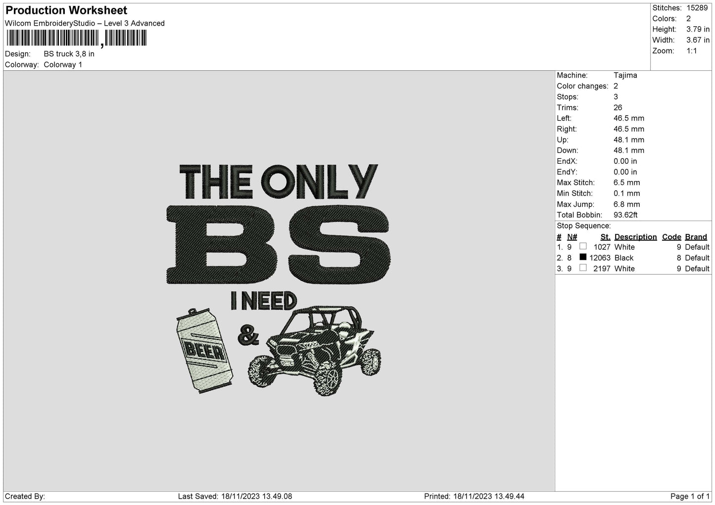 Bs Truck Embroidery Machine Design File 6 sizes