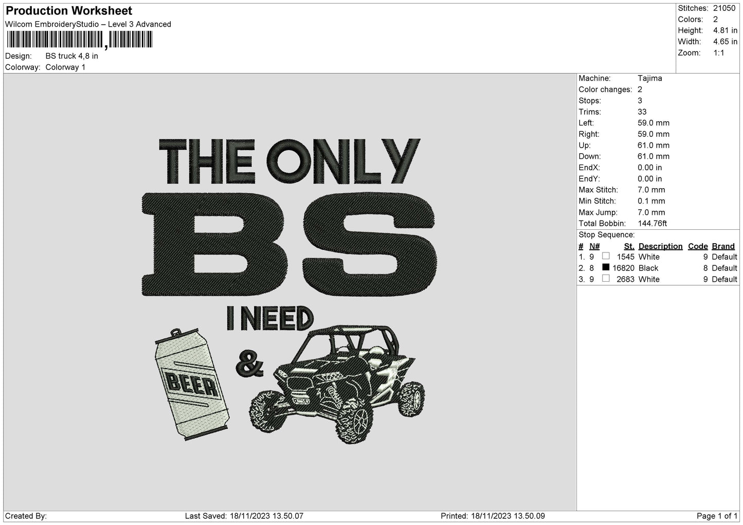 Bs Truck Embroidery Machine Design File 6 sizes