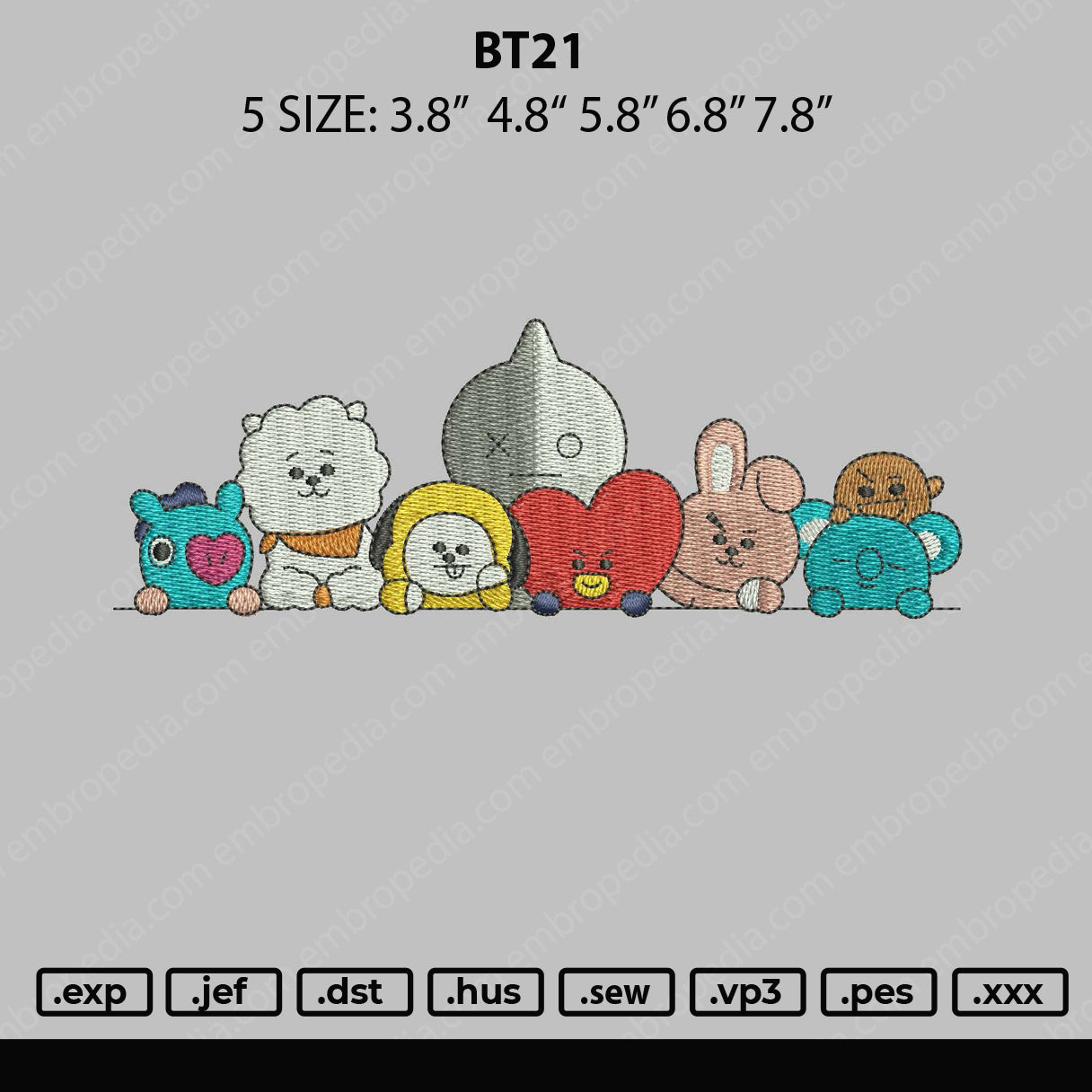 Bt21 Embroidery Design File 5 sizes
