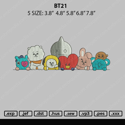 Bt21 Embroidery Design File 5 sizes