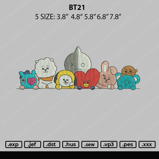 Bt21 Embroidery Design File 5 sizes