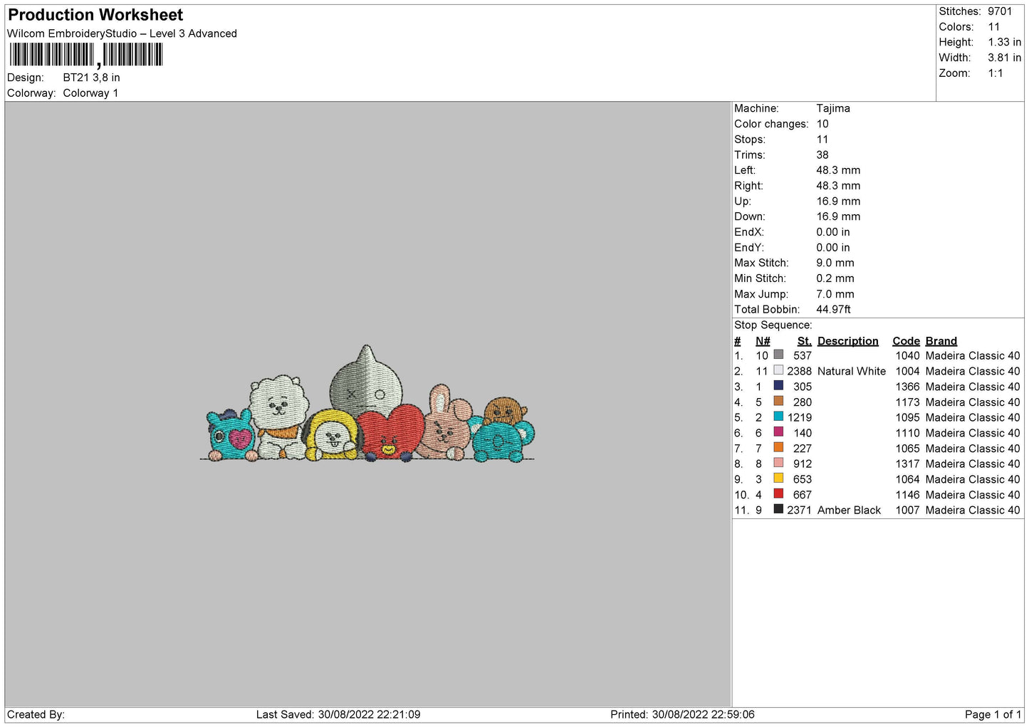 Bt21 Embroidery Design File 5 sizes