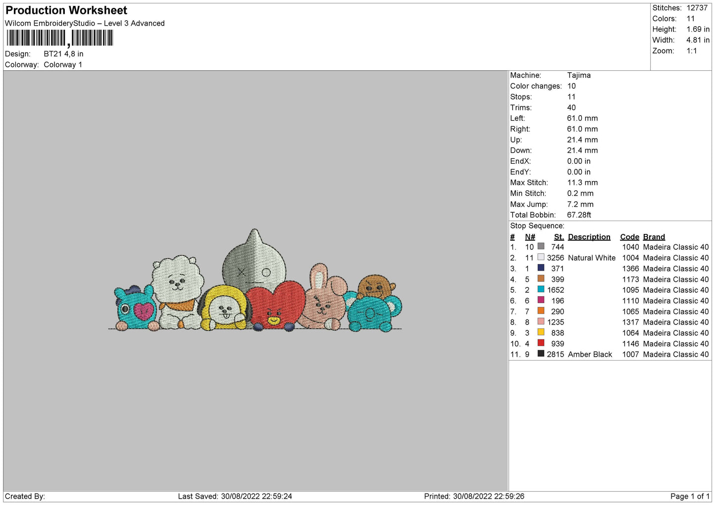 Bt21 Embroidery Design File 5 sizes