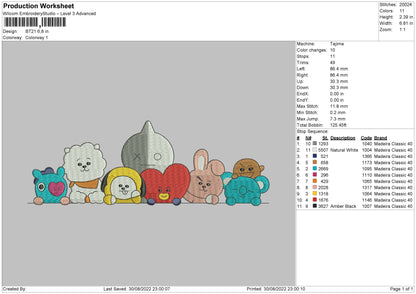 Bt21 Embroidery Design File 5 sizes