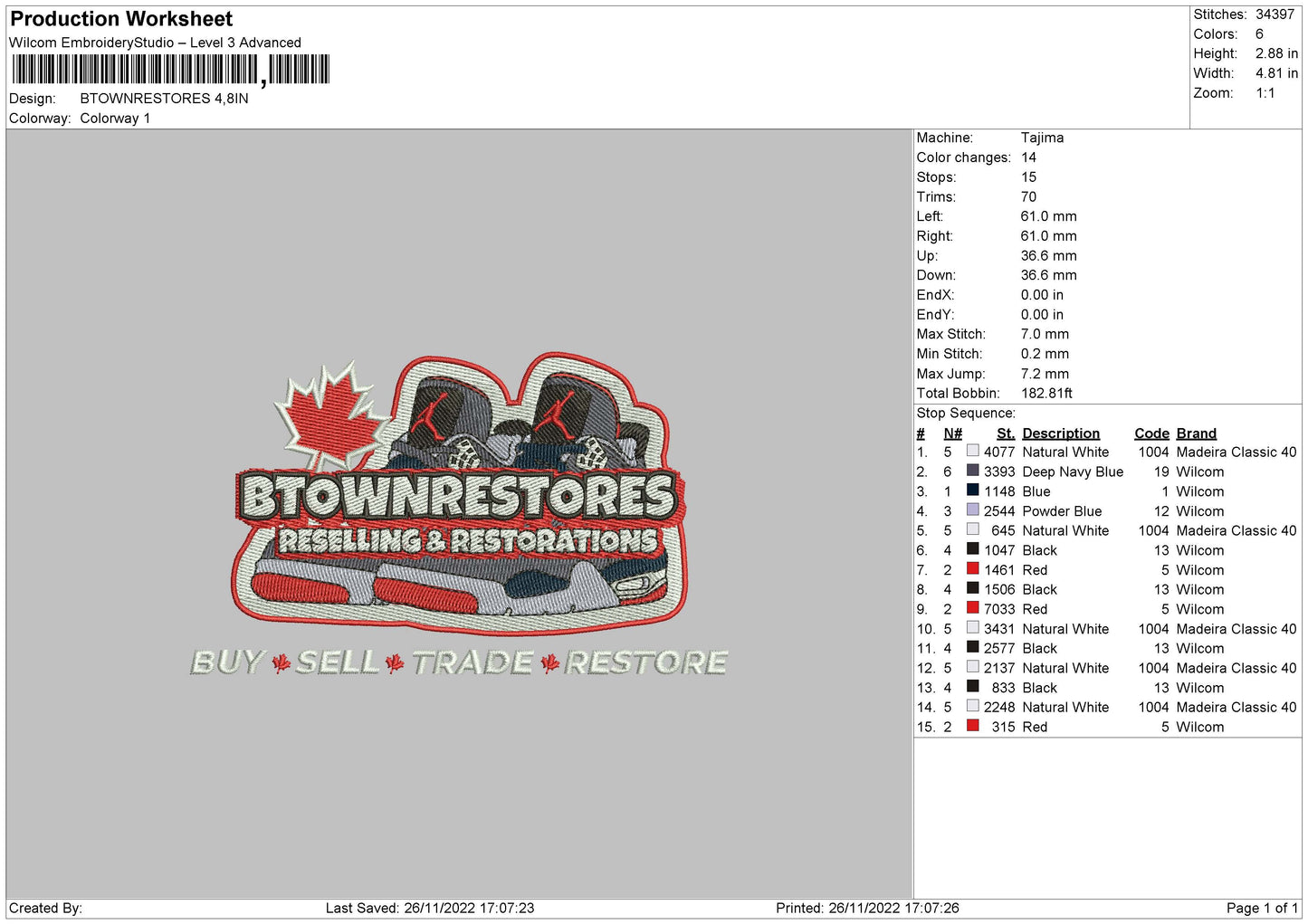 Btownrestores Embroidery File 6 sizes