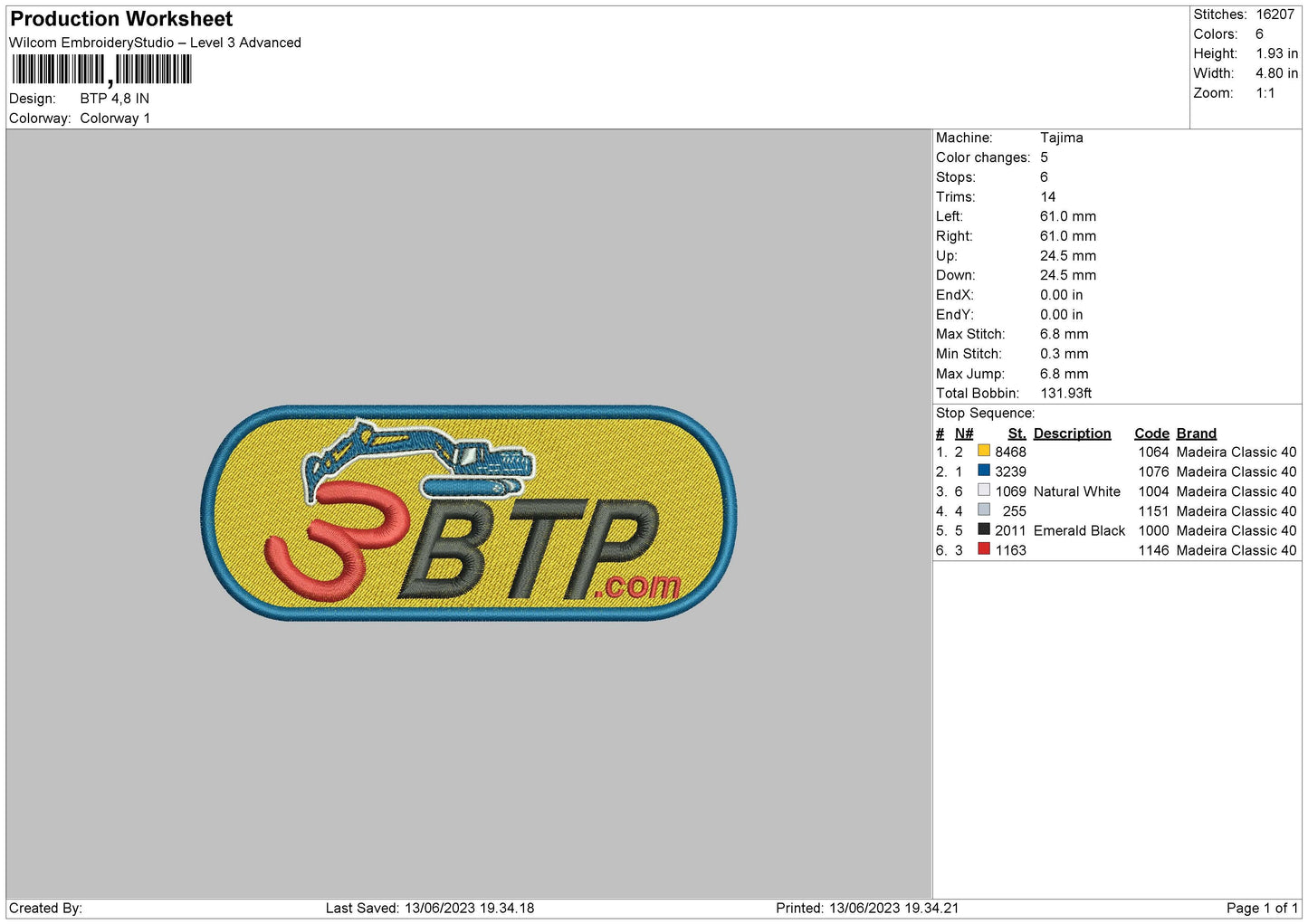Btp Embroiery Machine Design File 6 sizes