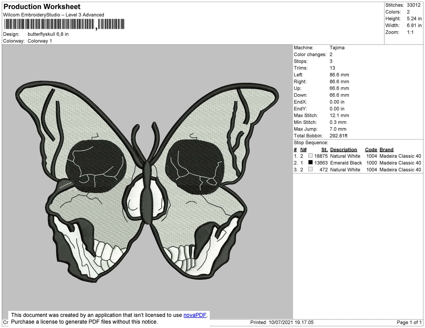 Butterflyskull Embroidery File 4 size