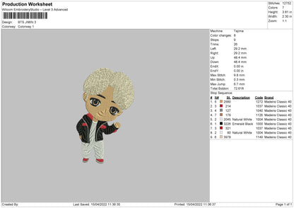 Bts Jimin Embroidery Machine Design File 4 size