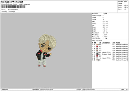 Bts Jimin Embroidery Machine Design File 4 size