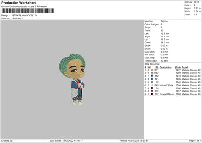 Bts Kim Namjoon Embroidery Machine Design File 4 size