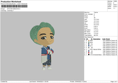 Bts Kim Namjoon Embroidery Machine Design File 4 size