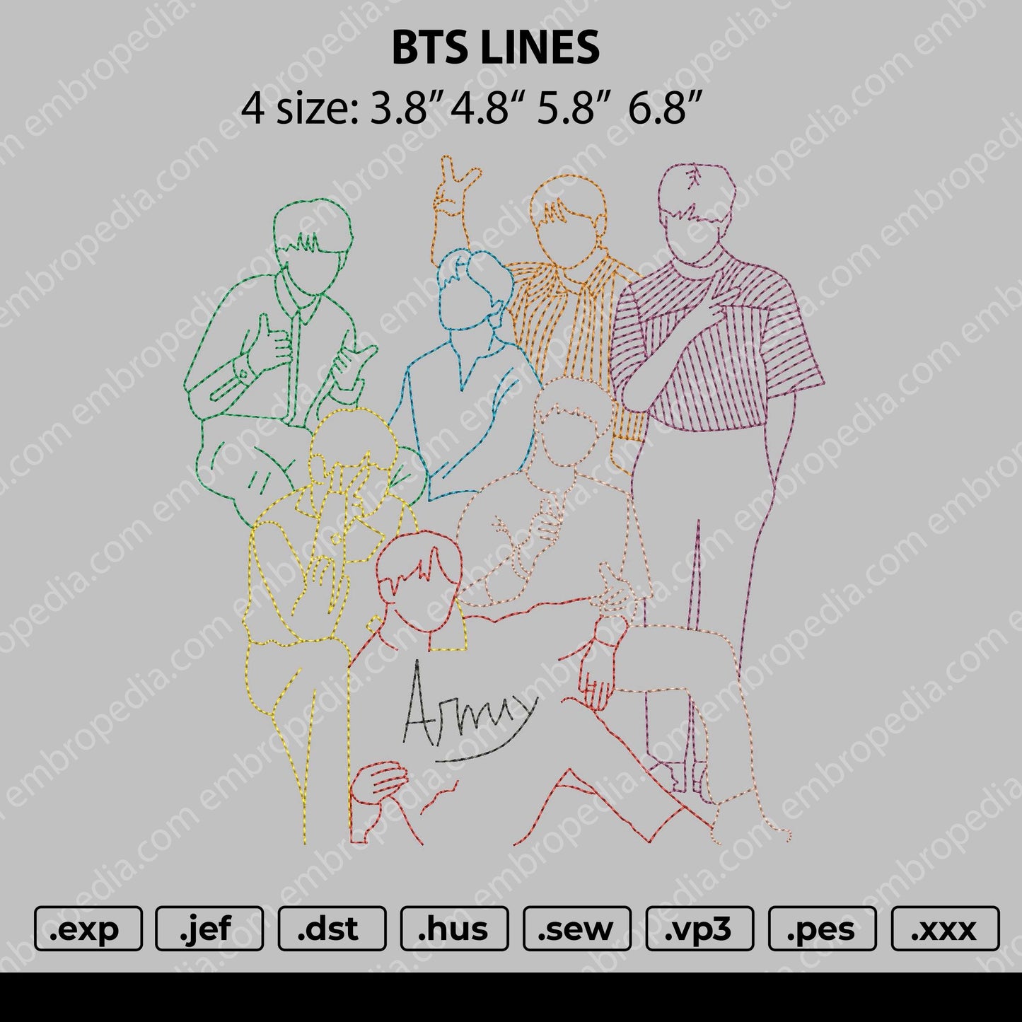 Bts Lines Embroidery Machine Dessign File 4 size