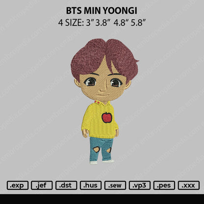 Bts Min Yoongi Embroidery Machine Design File 4 size