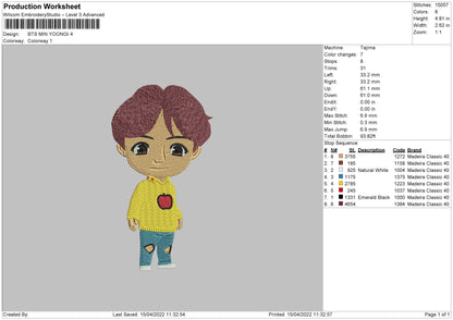 Bts Min Yoongi Embroidery Machine Design File 4 size