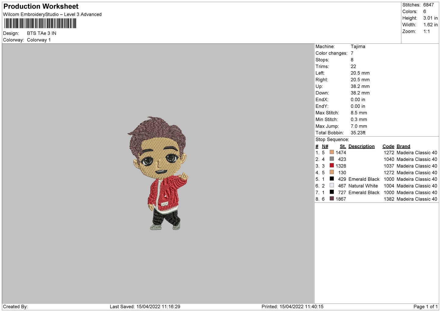 Bts Taehyung Embroidery Design File