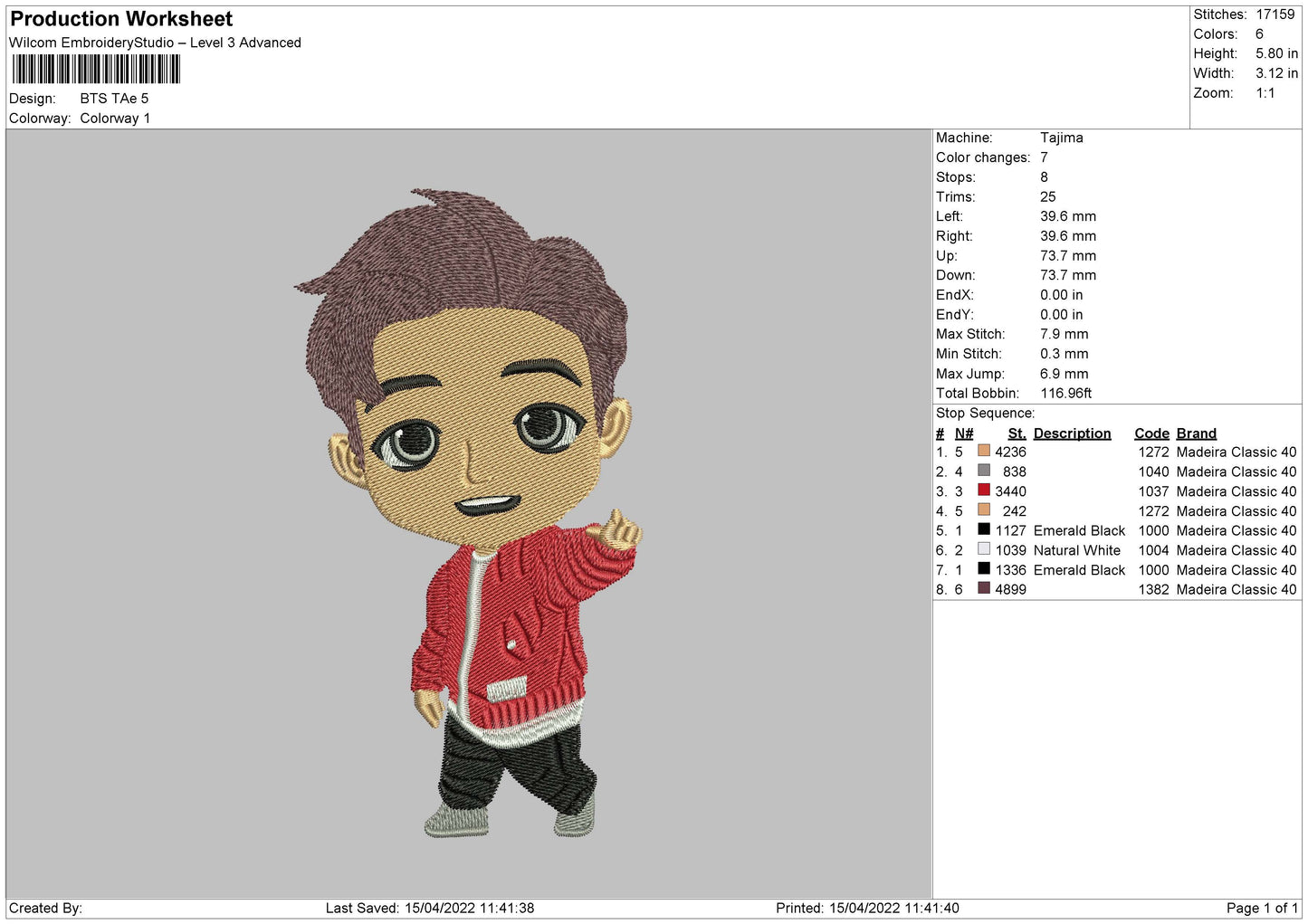 Bts Taehyung Embroidery Design File