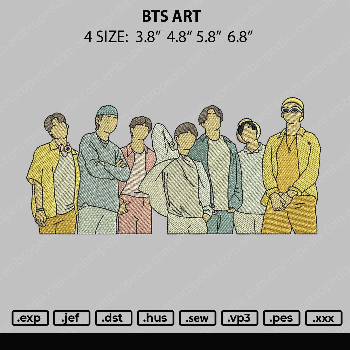 BTS Art Embroidery Machine Design File 4 size