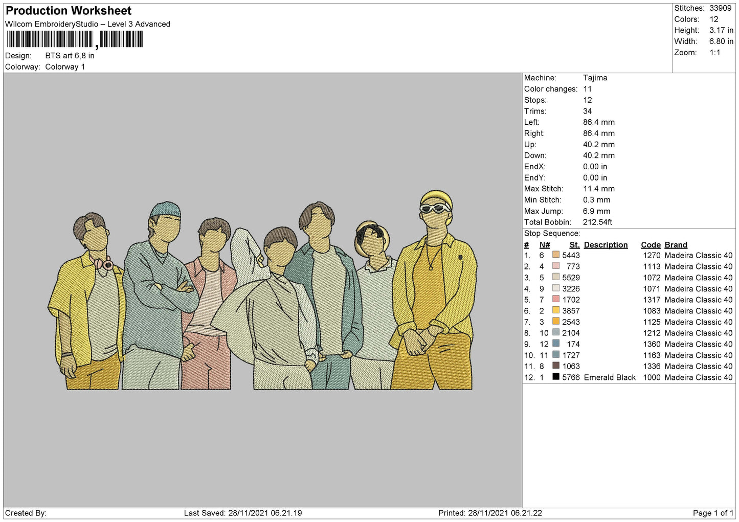 BTS Art Embroidery Machine Design File 4 size