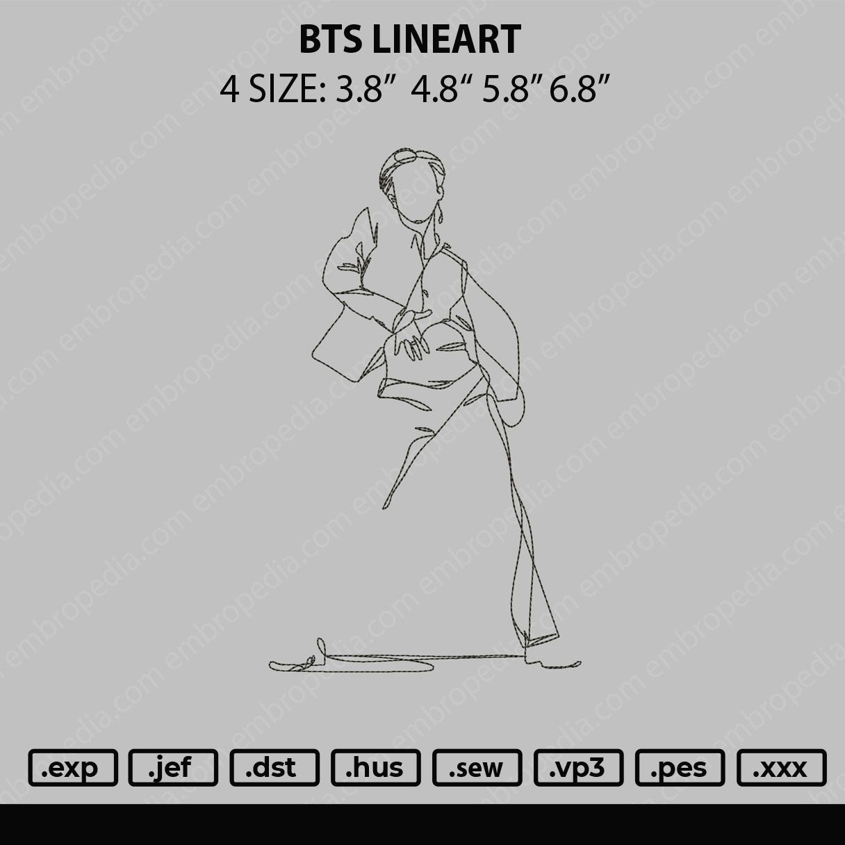 BTS Lineart Embroidery Machine Design File 4 size