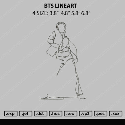 BTS Lineart Embroidery Machine Design File 4 size