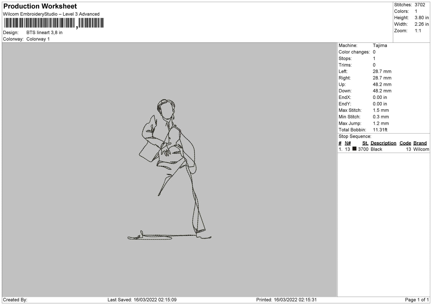 BTS Lineart Embroidery Machine Design File 4 size