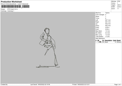 BTS Lineart Embroidery Machine Design File 4 size